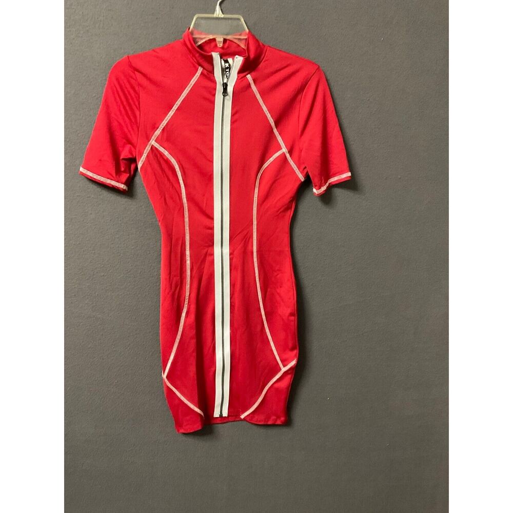 K‎ Too Reflective Red Bodycon Mini Dress Size S Cut #5198 Style ND6447